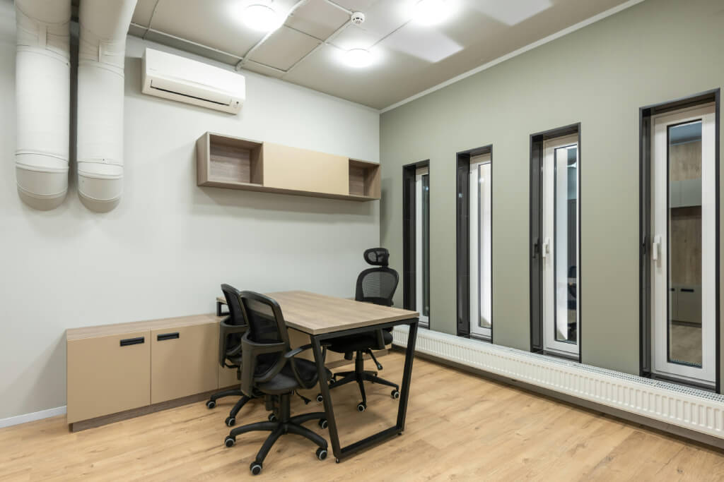 Office room with an HVAC system on the wall
